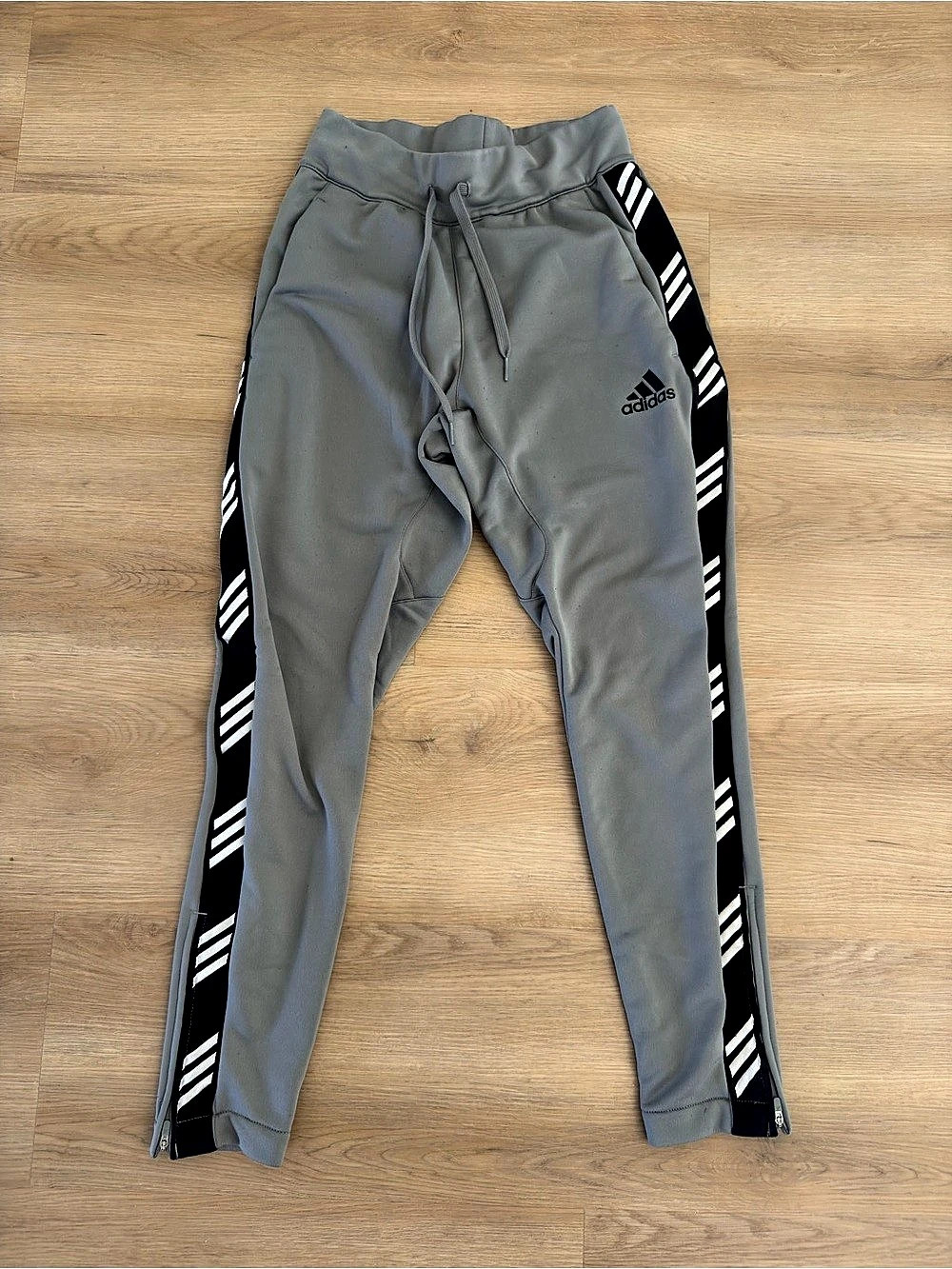 adidas Striped Athletic Joggers Gray & Black